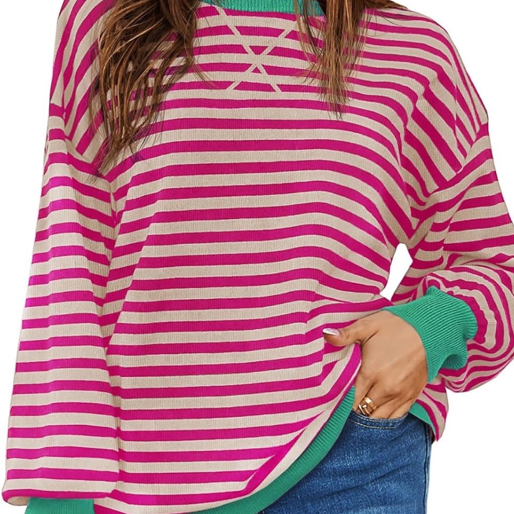 Pink and White Boxy Long Sleeve Sweatshirt
